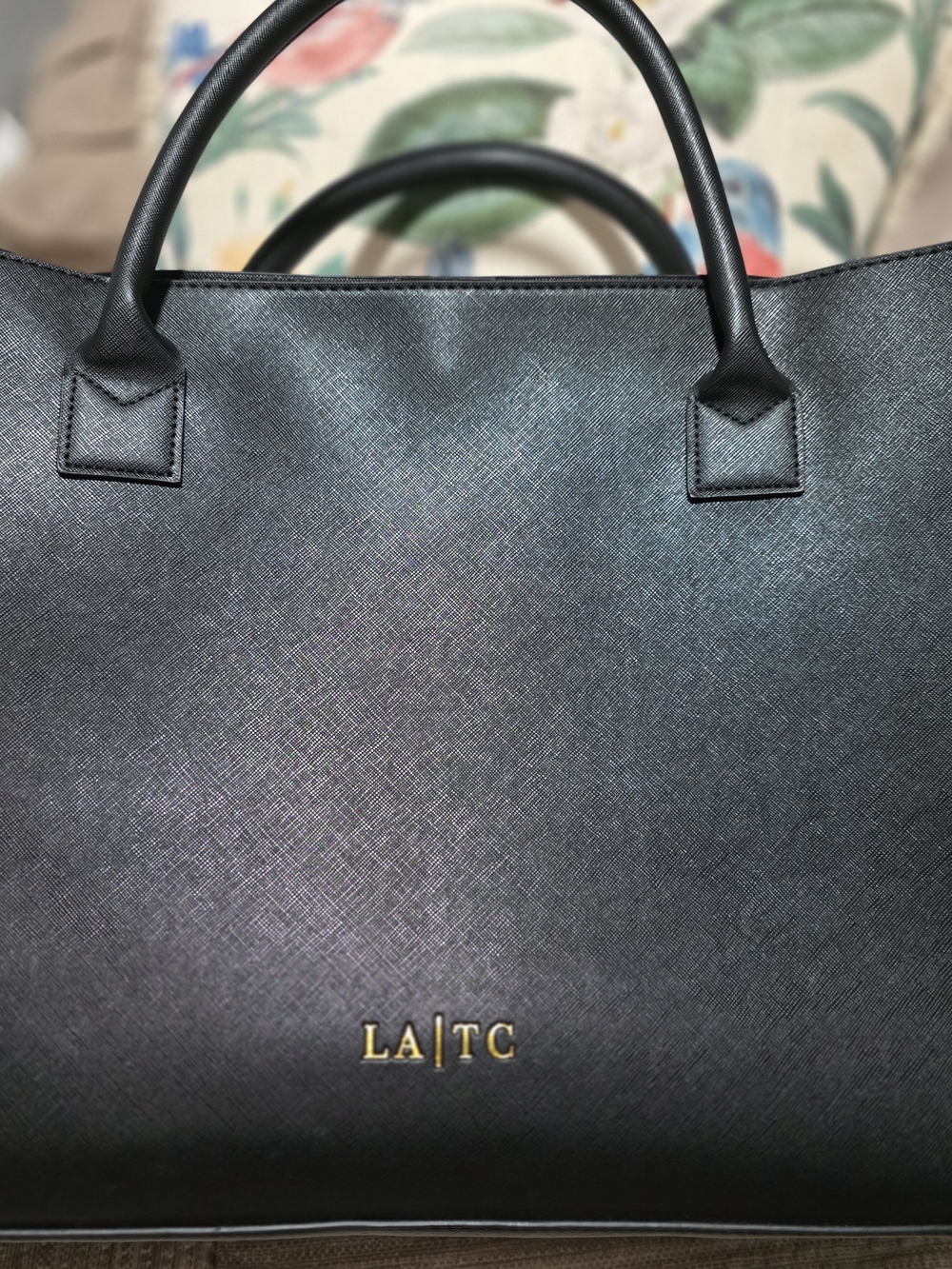 Black Statement LA/TC Tote Bag with White Typography - Picture 2 of 16